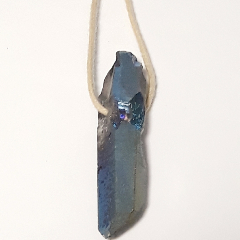 Aura Titanium Quartz Crystal Pendant Necklace / Raw Crystal Cord Necklace